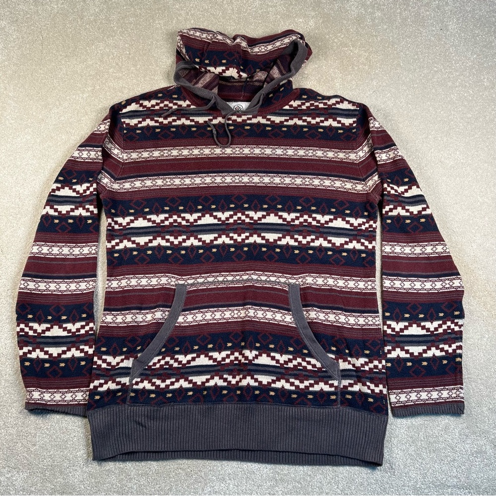 On The Byas hooded pullover sweatshirt front pocket Aztec design women's Medium